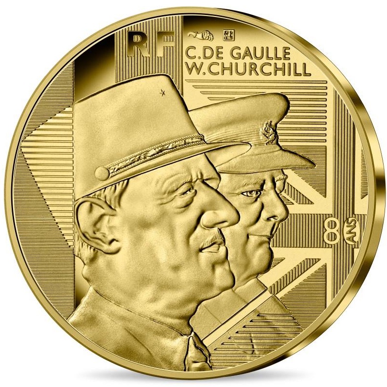 戴高樂 邱吉爾 法國紀念幣 二戰雙雄 政治家 英國 首相 將軍 總統 領袖 硬幣 軍事家 歐洲 歷史 名人