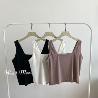 Want-Meow招財貓旺鋪/臺灣出貨/95公斤可穿/短版方領顯瘦螺紋背心/大尺碼上衣/中大尺碼背心