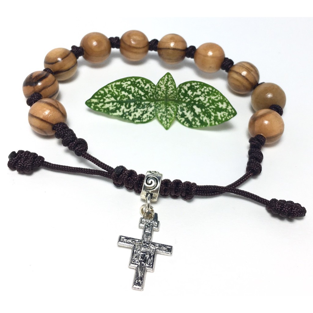 天主教聖物以色列進口10mm橄欖木念珠手鍊耶穌苦像#8251027