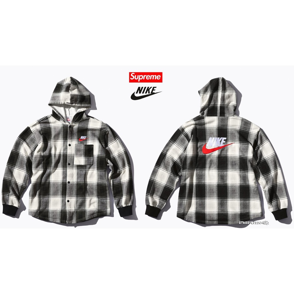 全新正品2018 聯名Supreme️ x Nike Plaid Hooded Sweatshirt 格子帽衫 黑M