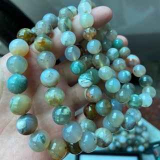 天然水草瑪瑙單圈手鏈，約9-13mm，海藻瑪瑙，海洋碧玉，海洋玉髓，海洋石，手珠，手串，佛珠。