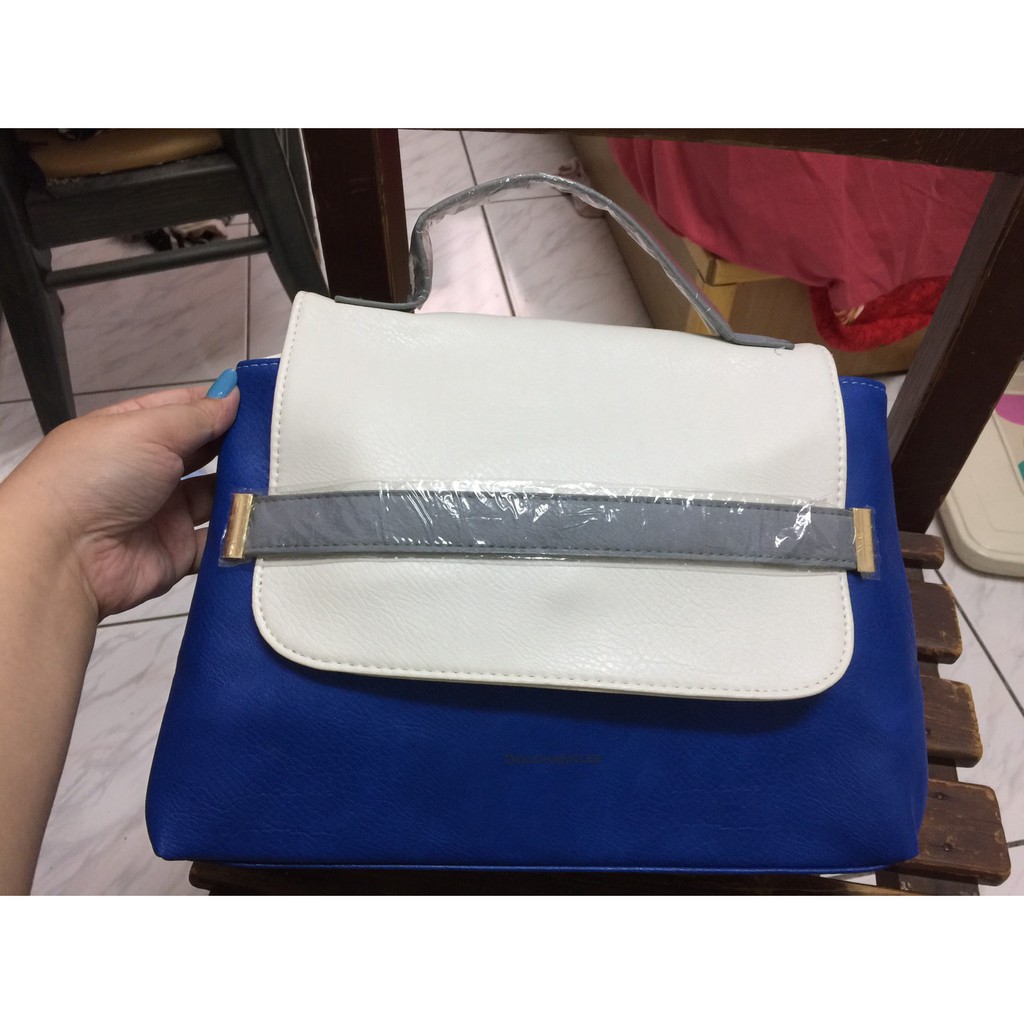 DOUCHANGLEE 雙色 撞色 大容量 大空間 磁吸式 設計款 手提包 包包 藍白 寶藍色