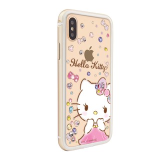 三麗鷗 Kitty iPhone Xs Max 6.5吋施華彩鑽鋁合金屬框手機殼-金色寶石凱蒂