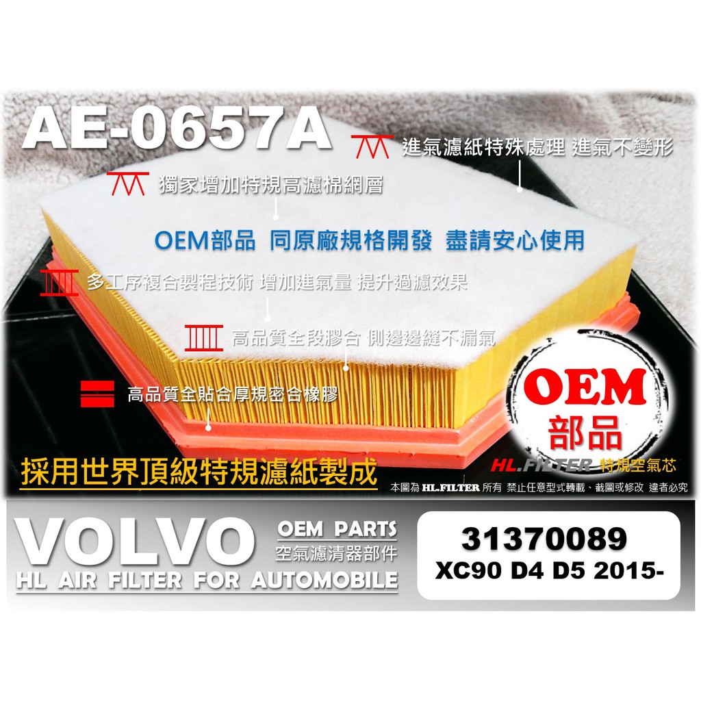 【德國級】VOLVO XC90 II D4 D5 2代 15後 原廠 正廠型 空氣芯 空氣濾清器 引擎濾網 C29021