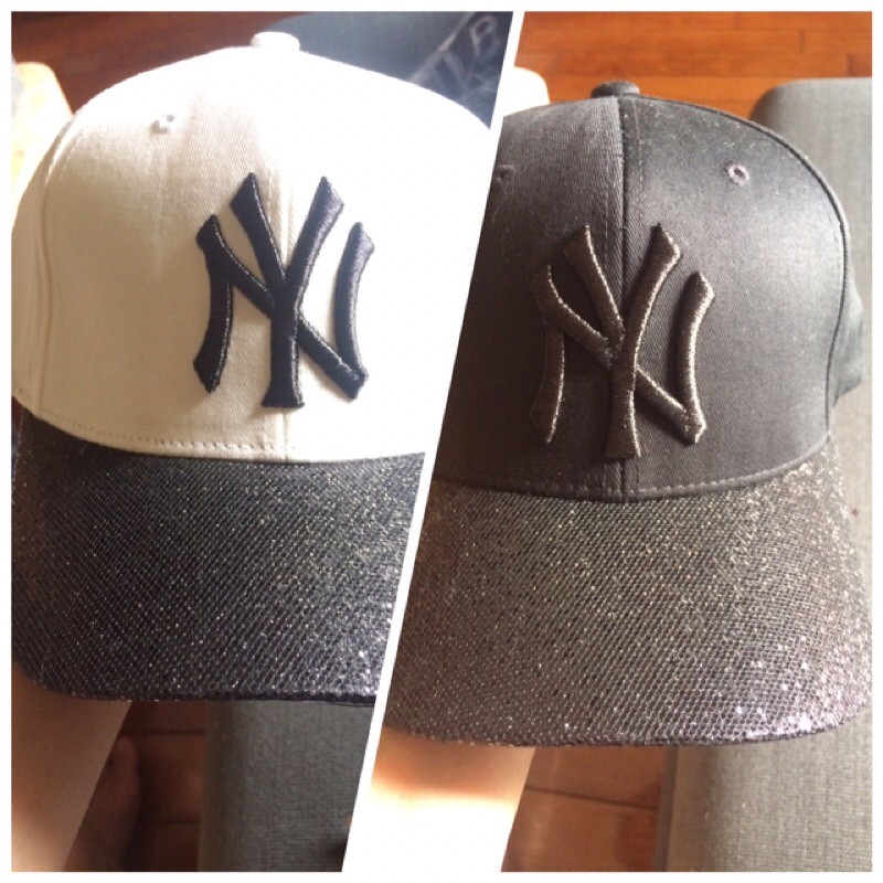 二手全新 MLB 白色 黑色logo 帽緣亮片 棒球帽 老帽 帽子 TWICE 代言款