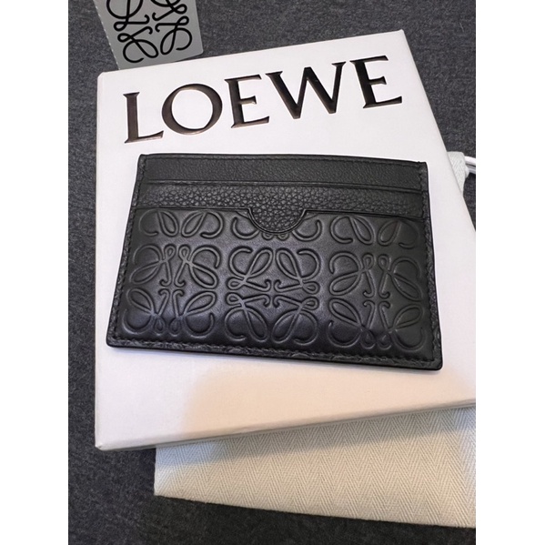LOEWE 100%專櫃正品 卡夾 名片夾 編織壓紋 小牛皮 雙面壓紋 質感黑