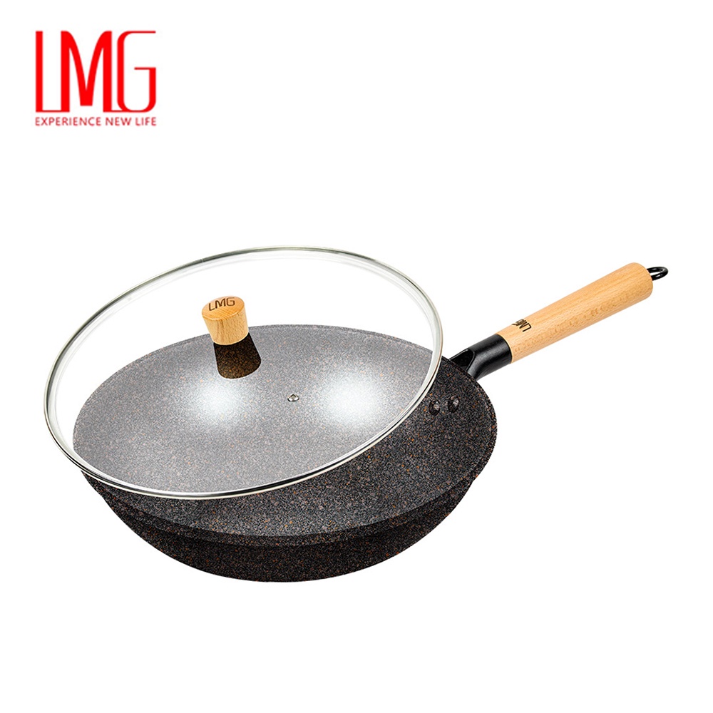 LMG 玫瑰岩礦鐵鍋 含蓋 台灣製造 實木手柄 炒鍋 30cm 34cm 兩尺寸任選