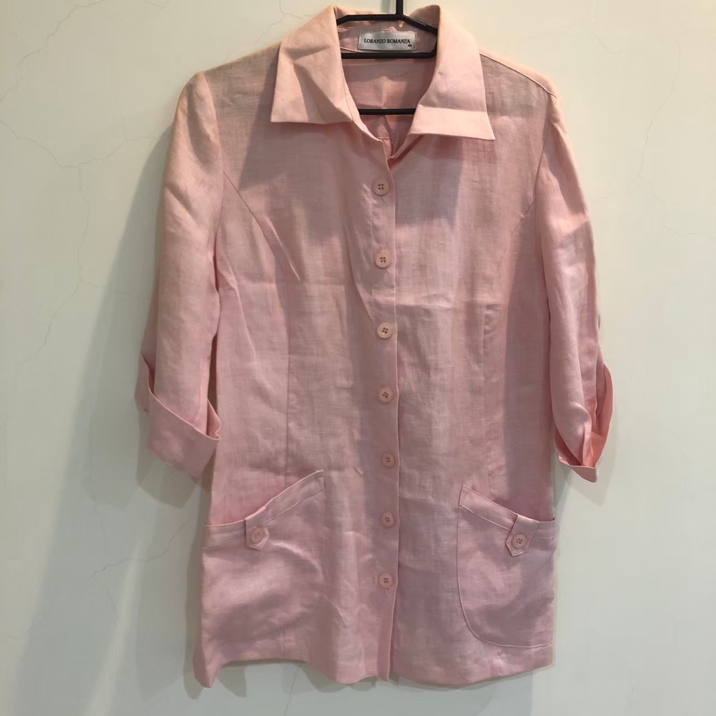 LORANZO ROMANZA 專櫃 粉色 七分袖長版上衣 七分袖 上衣 長版 長版上衣 造型 設計感 氣質 (Q)