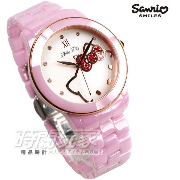 凱蒂貓Hello Kitty LK673LPWI 大臉喵喵鑲鑽 粉紅色 陶瓷錶  女鑽錶【時間玩家】