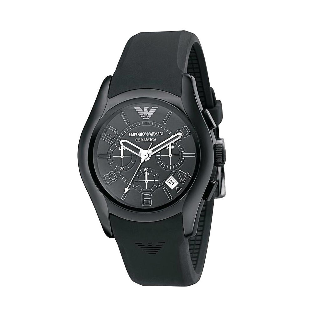 【金台鐘錶】ARMANI 亞曼尼 橡膠錶帶 陶瓷錶殼 三眼計時 AR1430