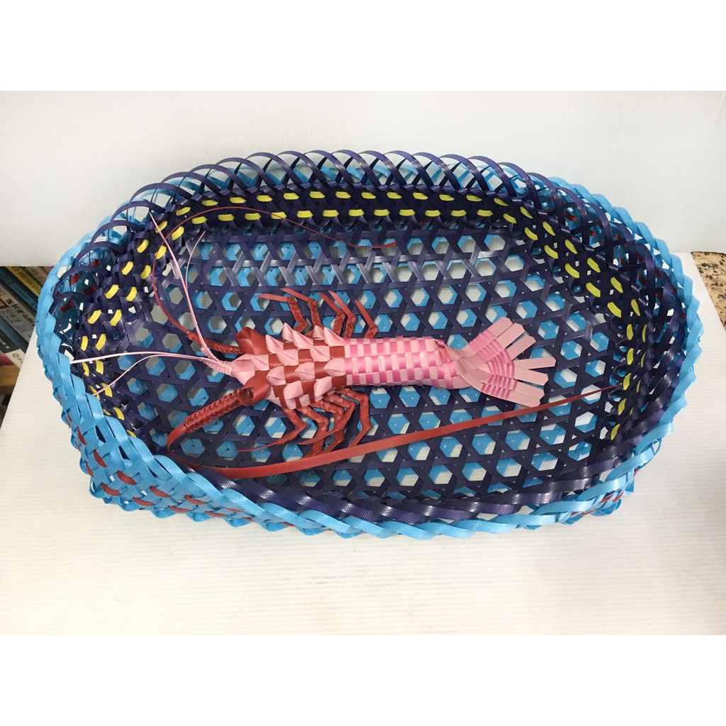 【寶來塢】龍蝦 裝飾 塑膠製 編織籃 工藝品 九成新