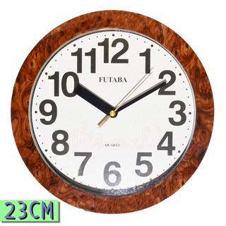 台灣製 FUTABA 23CM 掛置兩用核桃木紋時鐘 時鐘 圓形時鐘 木紋時鐘 靜音掛鐘 連續繞秒 0735