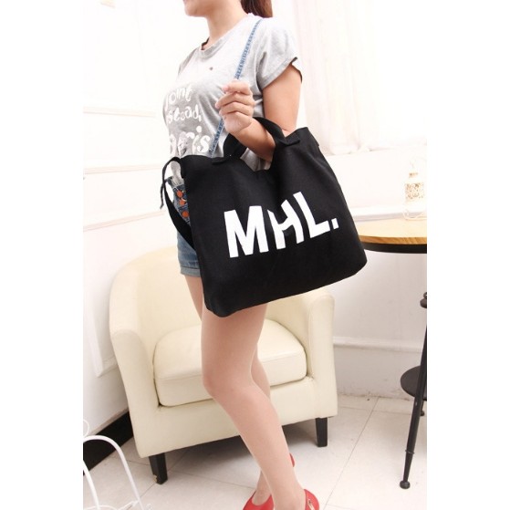 凱莉服飾 韓國簡約字母MHL清新大容量帆布包帆布袋環保袋外出旅行袋媽媽包