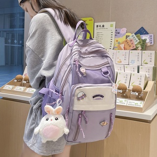 尼龍防水女背包學院風純色書包少女可愛休閒旅行背包書包
