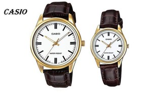 CASIO簡潔大方的三針-時分秒針設計MTP-V005GL-7A LTP-V005GL-7A 情侶對錶 皮革錶帶