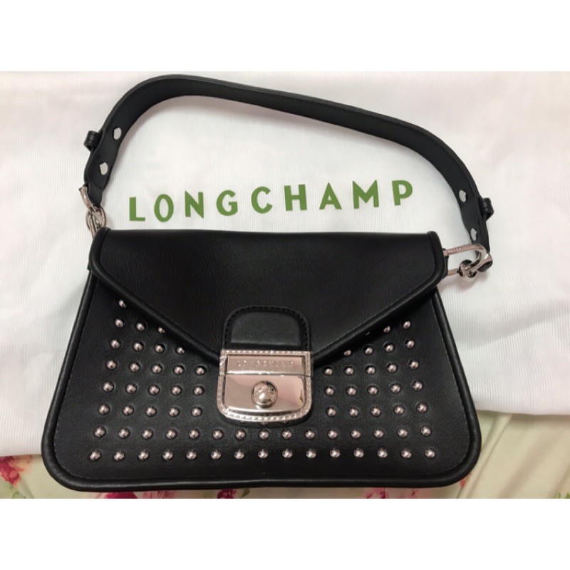 Longchamp 黑色真皮斜背包，法國製，全新