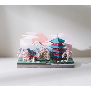 日本四季紙風景材料包-春櫻富士山 9025150（紙風景／手作／DIY／紙模型／紙雕／裝飾／知音）《築品文創》