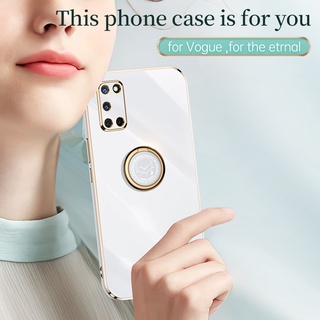 豪華戒指支架外殼 OPPO A52 A92 2021 新設計方形外殼矽膠顏色電鍍手機殼保護套
