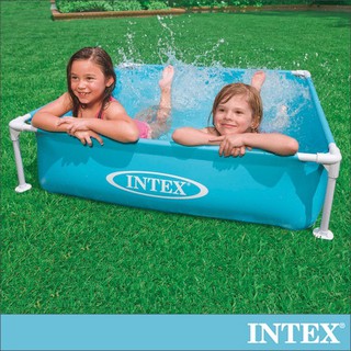 【INTEX】方型四柱框架游泳池/藍色/粉紅色/免充氣泳池(122*122cm)(337L) 2歲+(57173)