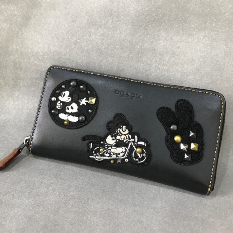 正品Coach&amp;Disney 真皮拉鍊長夾