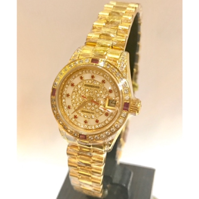 ROSDENTON 勞斯丹頓 女 晶鑽紅寶石機械腕錶-金色系 25mm【型號：97628LGA-C 經典禮讚】