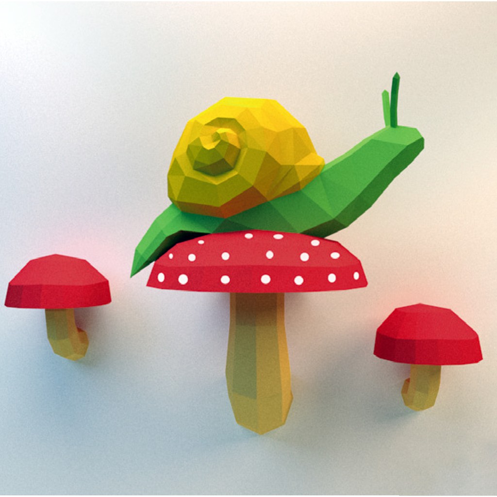 3D紙模型雨后的蝸牛蘑菇兒童房間我市客廳墻壁可愛童話立體紙藝模型壁掛公輸班紙模型