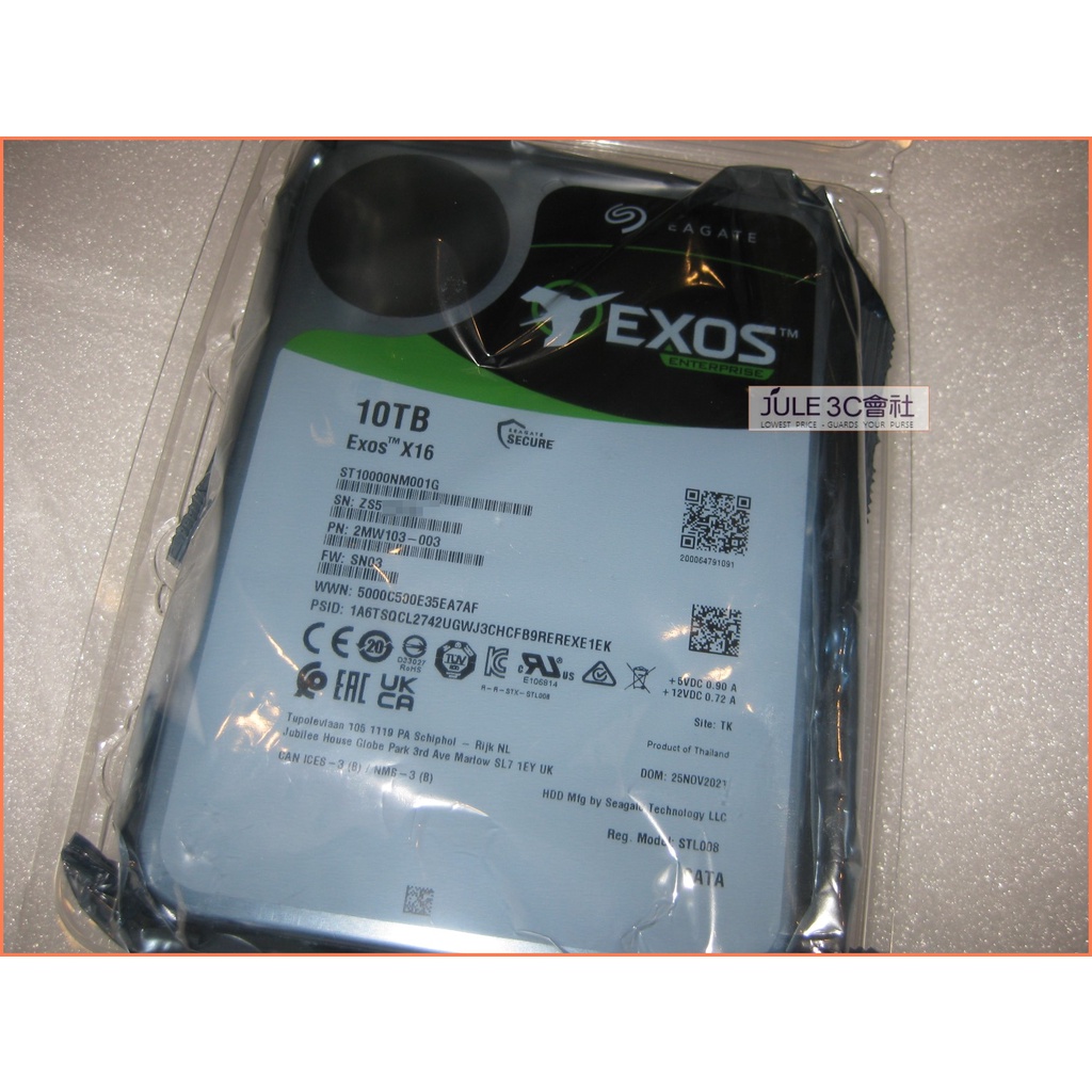 JULE 3C會社-希捷Seagate EXOS 10TB 10T ST10000NM001G/全新/氦氣/企業級 硬碟