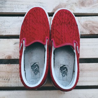 vans 日版 slip on懶人鞋 針織 花紋 立體 紅 二手