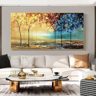 抽象藝術森林油畫五顏六色的山水畫海報帆布印刷客廳牆壁裝飾帆布藝術