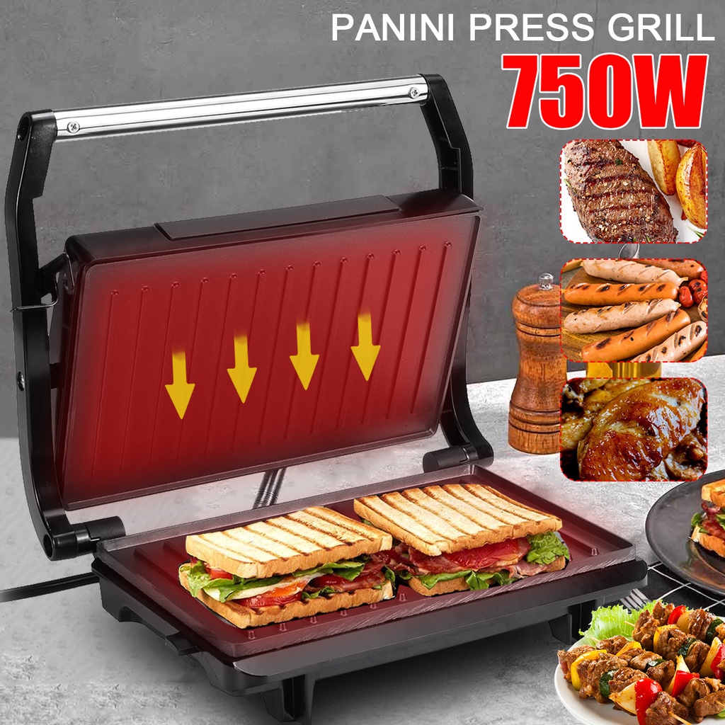 750w迷你牛排機漢堡煎蛋帕尼尼電動三明治機雙不粘表面烤麵包機