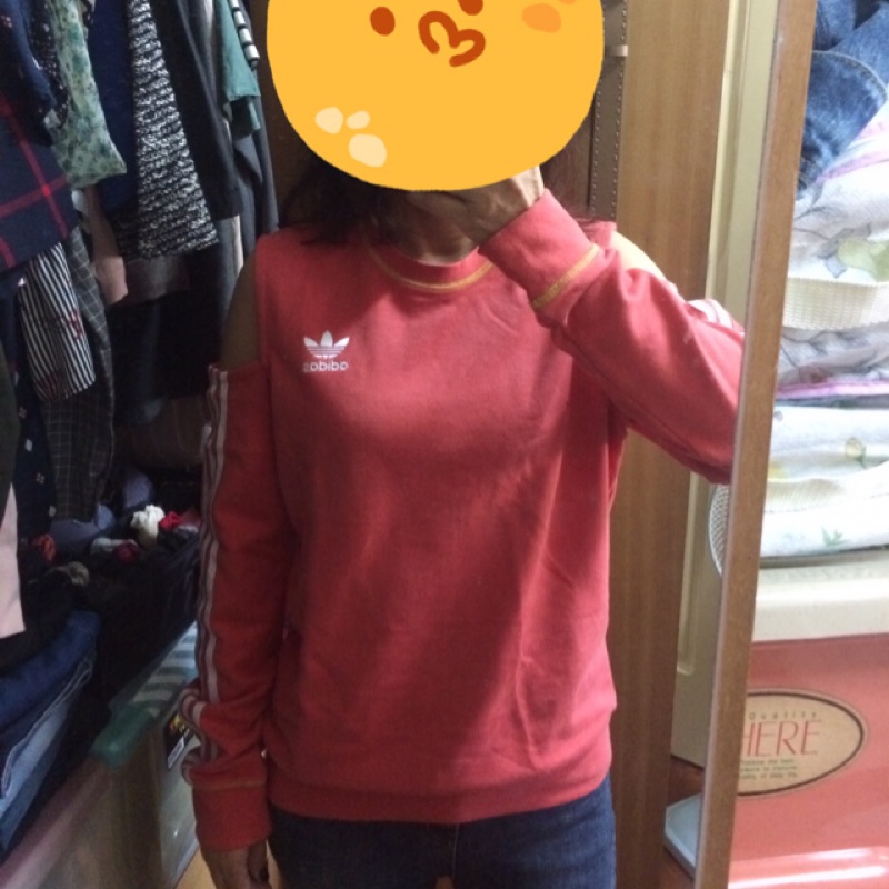 Adidas Originals 三葉草 DH2995 橘色 裸肩 長袖 大學T 全新