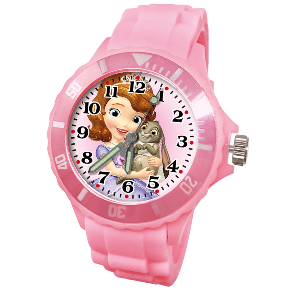 【迪士尼】蘇菲亞與克洛佛 運動彩帶錶 正版授權 兒童手錶 趣味學習-中型