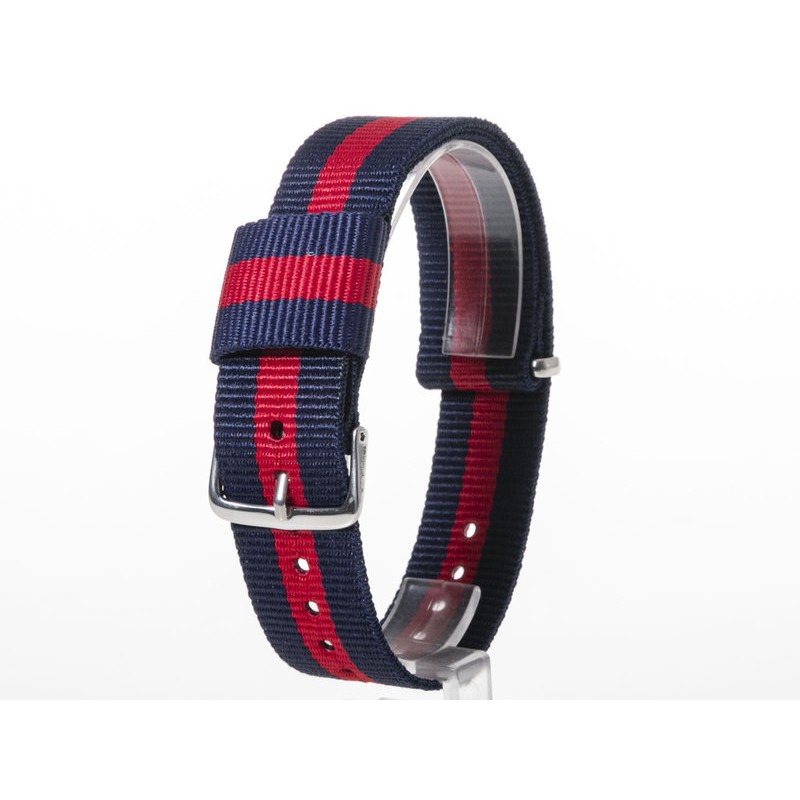 DW款式 編織加厚尼龍錶帶 尼龍手錶帶 – 20mm銀色 – 藍紅藍