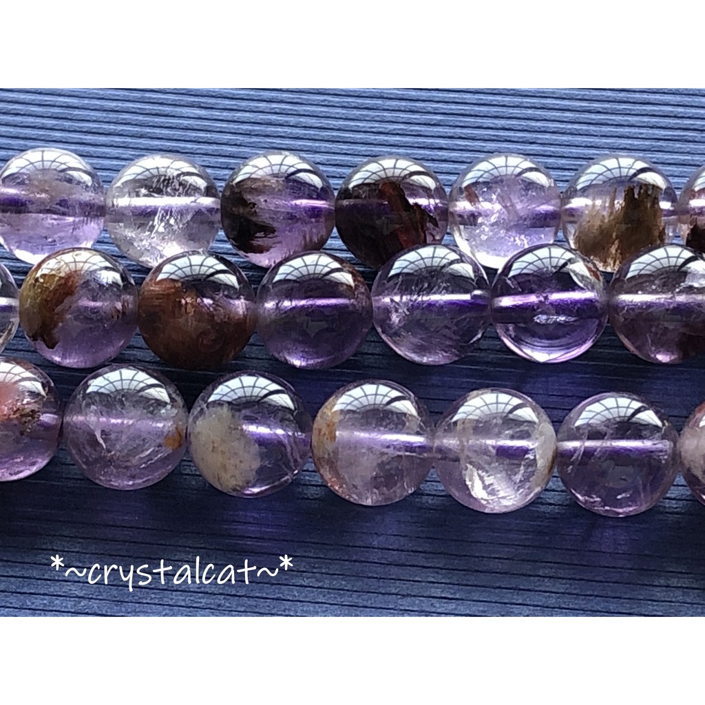 天然紫幽靈異相紫鈦晶圓珠手創飾品配件，6.8mm/8mm/10mm/12mm單顆