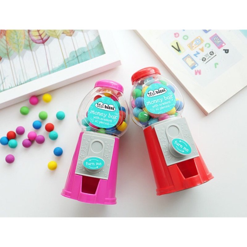 交換禮物🎁澳洲兒童創意扭蛋機玩具 可愛卡通糖果橡皮擦存錢罐 迷你扭蛋機造型 60顆糖果橡皮擦