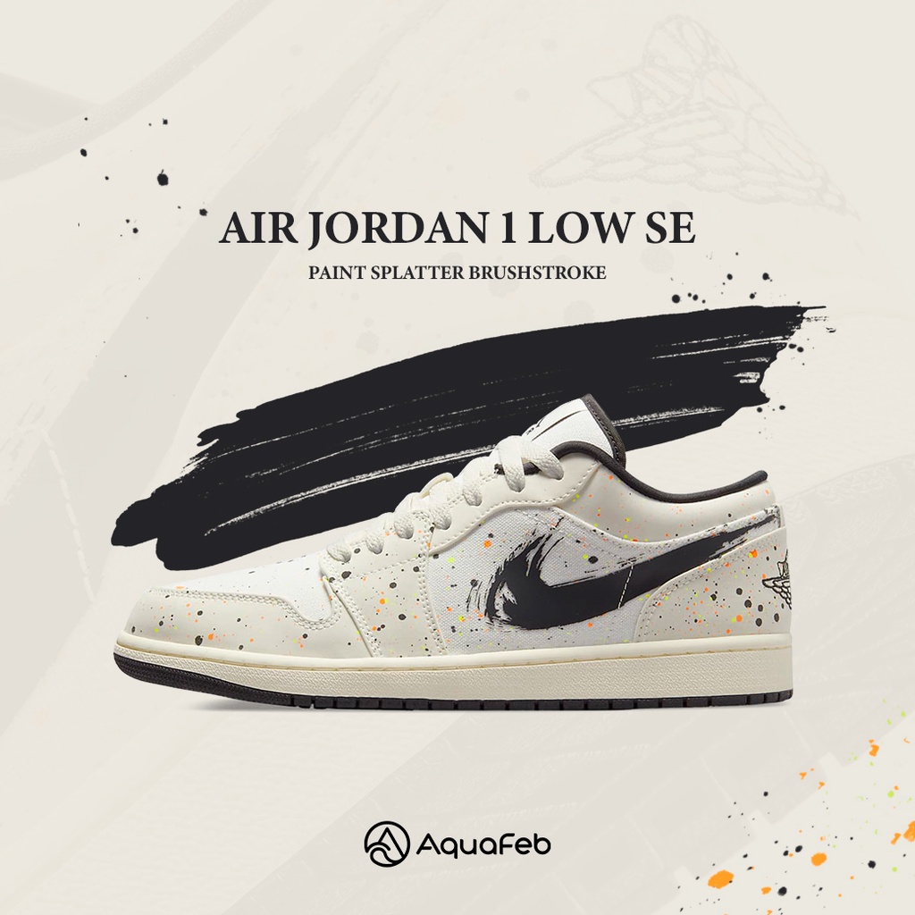 Nike Air Jordan 1 Low Brushstroke 男女 白黑 潑墨 休閒鞋 DM3528-100