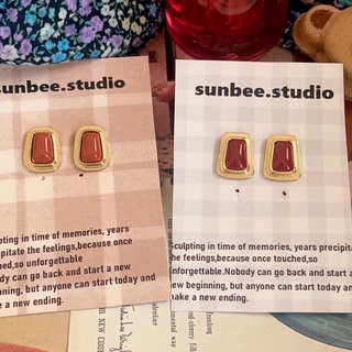 sunbee 現貨 正韓 法式復古寶石耳環（可改夾）S2