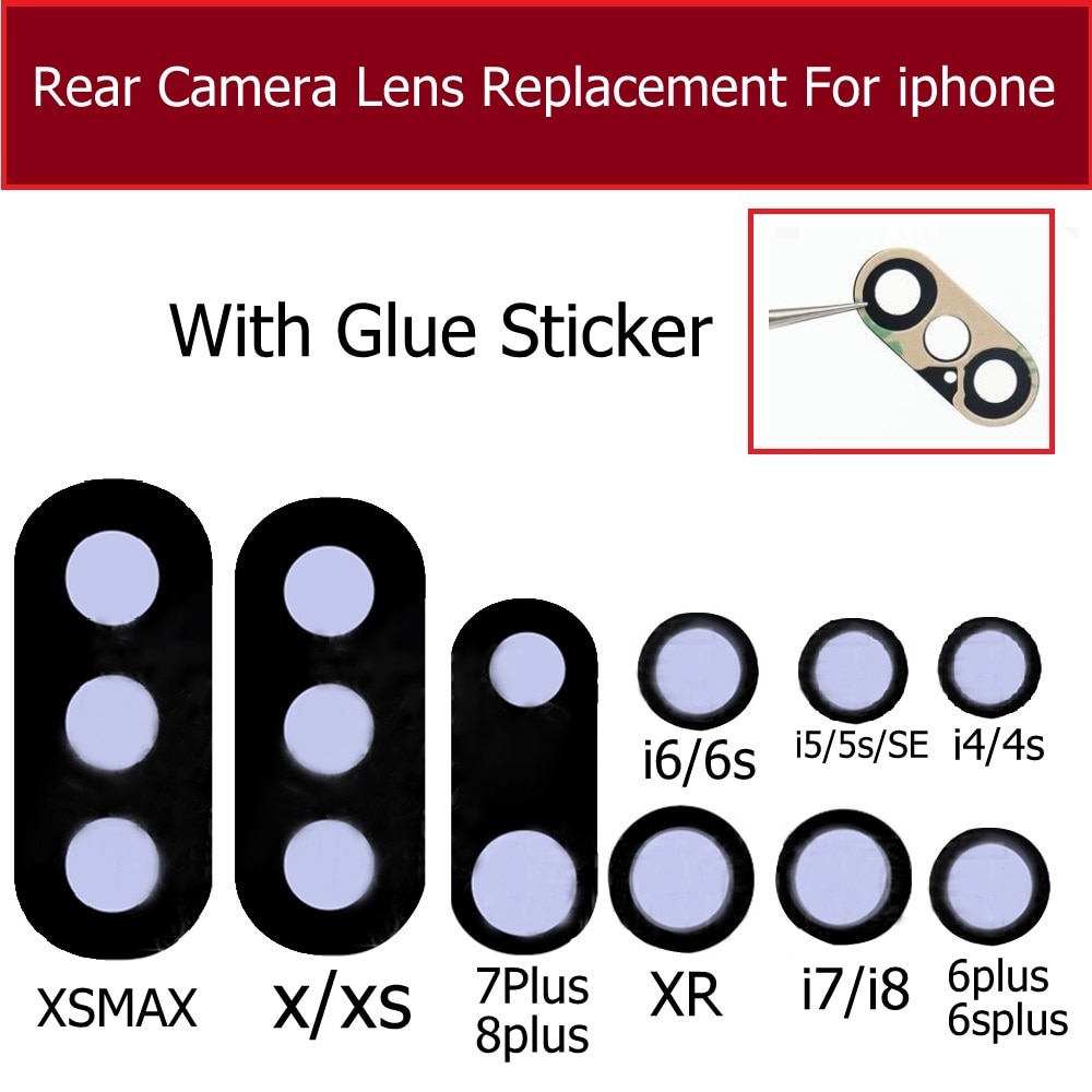 全新後置攝像頭鏡頭適用於 iphone 6 7 8 x xr xsmax plus 後置攝像頭玻璃,帶 3M 膠水貼紙更