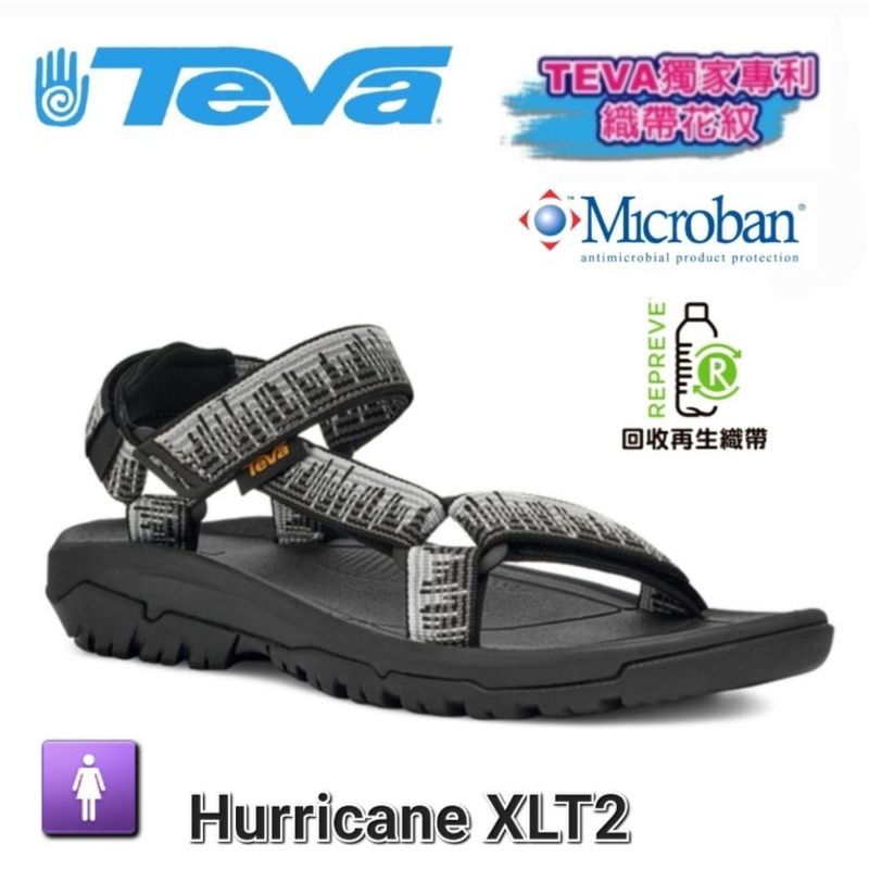美國TEVA女Hurricane XLT2花紋織帶運動涼鞋/雨鞋/水陸鞋(大氣黑/白色-TV1019235ABKW)