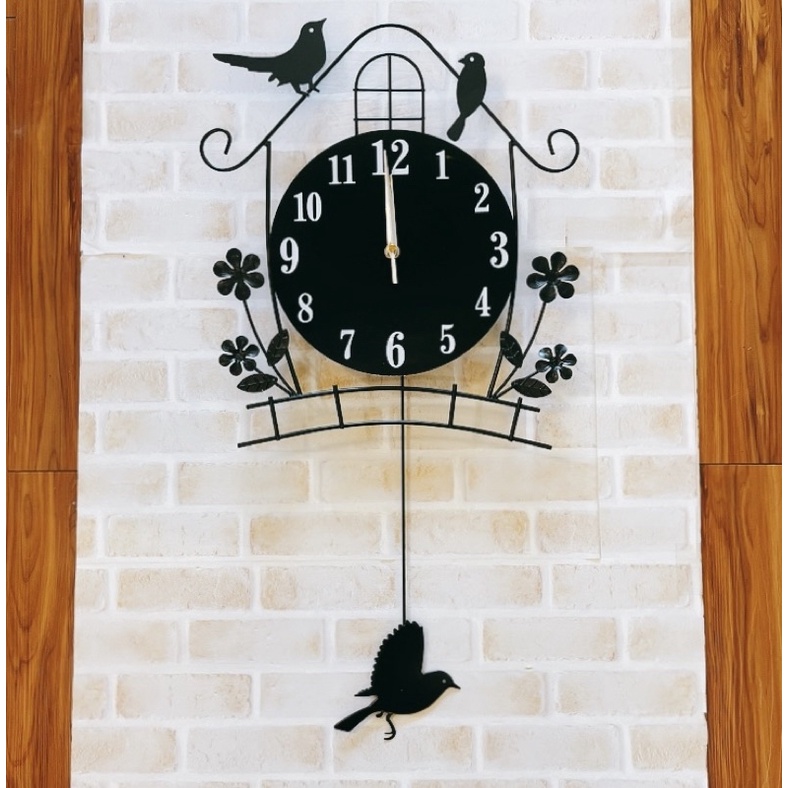 現貨‼️黑色小鳥房子造型剪影時鐘掛鐘客廳房間鐘擺簡約鄉村風