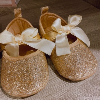 女寶寶芭蕾舞金色亮粉學步鞋（3號）