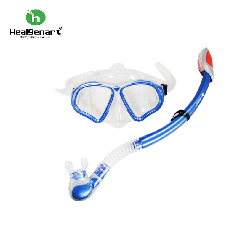 【Healgenart】悠游海洋高級浮潛蛙鏡組 成人 游泳 浮潛 泳鏡 鋼化玻璃 全乾式 (蛙鏡+呼吸管)