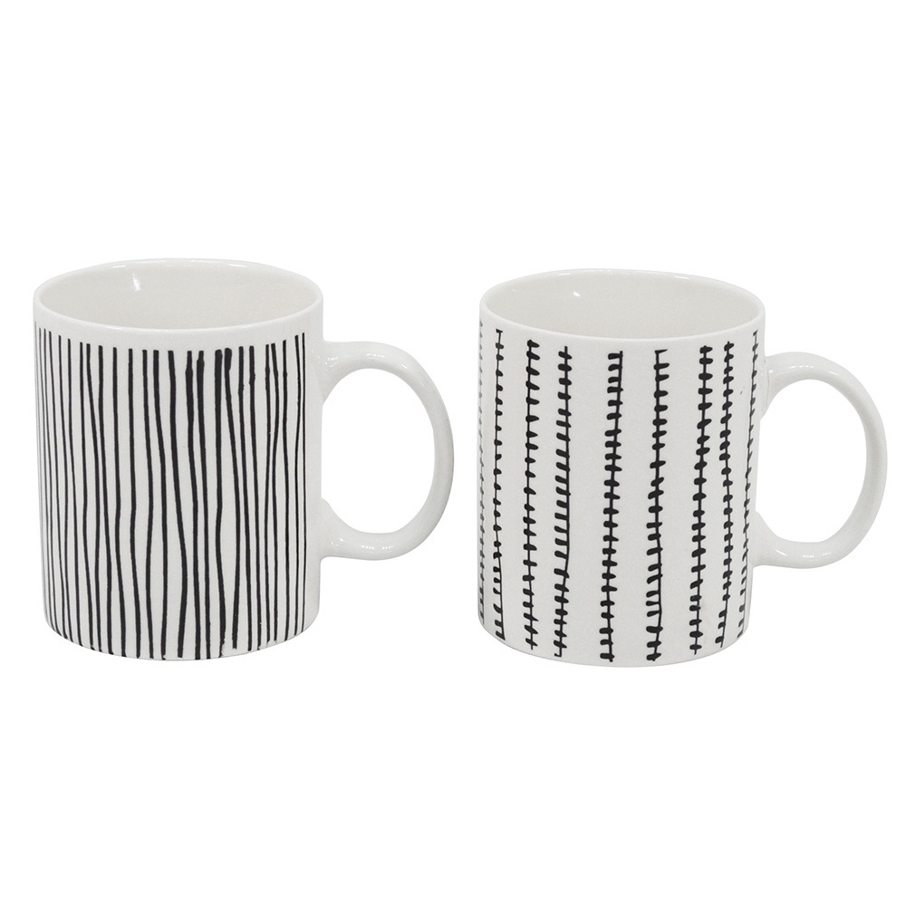 【YU Living】北歐風線條造型馬克杯二件組 陶瓷咖啡杯 早餐杯 水杯 350ML (線條) [折扣碼現折]