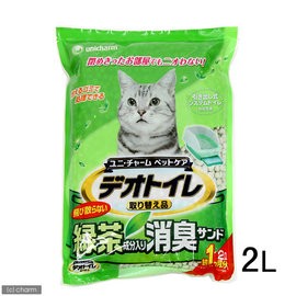 日本 UNICHARM 嬌聯 6885消臭抗菌 綠茶砂  2L ~ 雙層 貓砂盆專用 紙砂 貓砂~每月替換即可