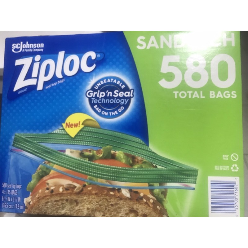 ziploc可封式三明治保鮮袋(單盒145個）