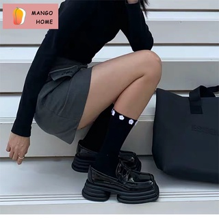 芒果家mangohome鬆糕厚底樂福鞋女2022夏新款學院風復古方頭小皮鞋日系軟妹JK單鞋