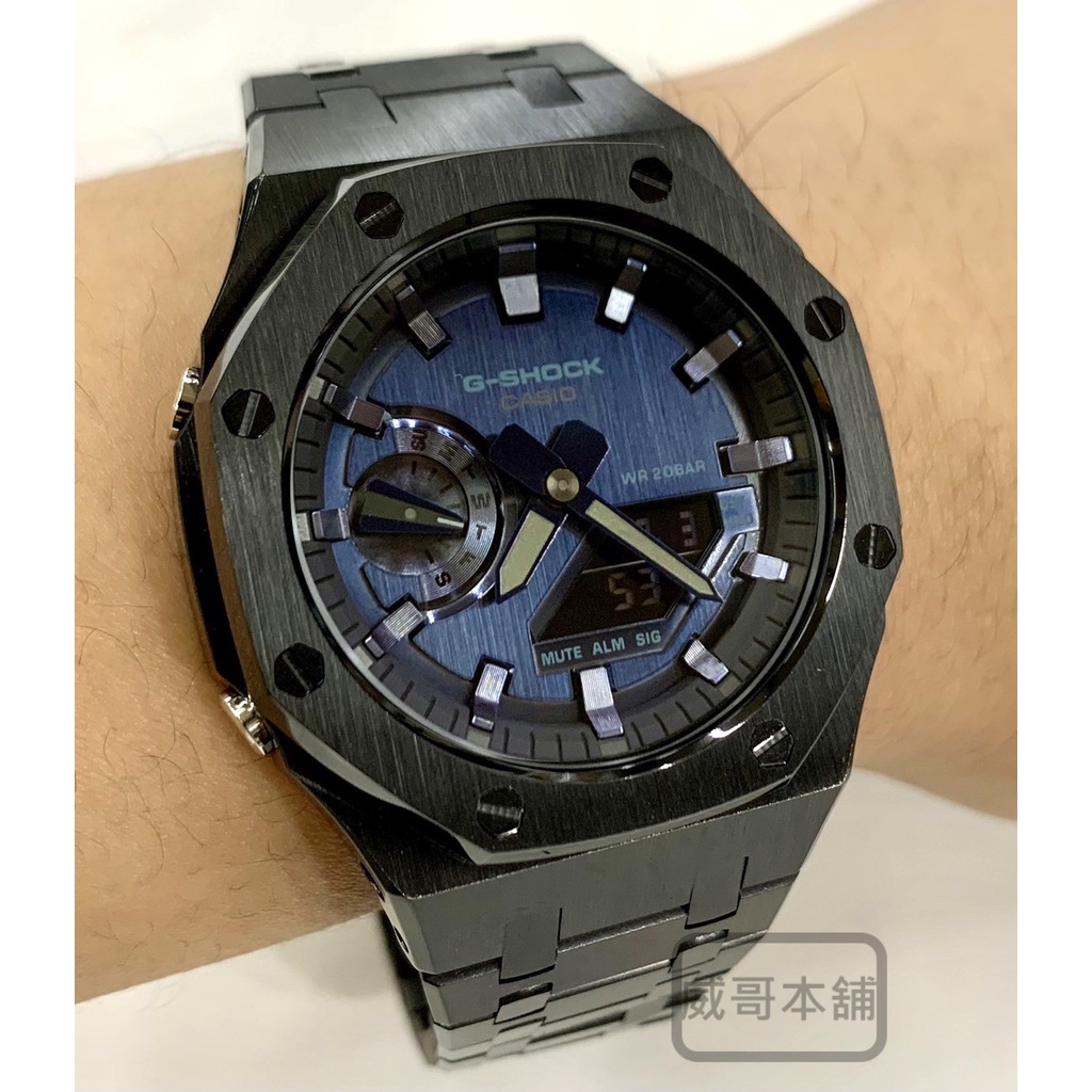 【威哥本舖】G-Shock 全新不鏽鋼改裝實品 GM-2100改裝 農家橡樹 GM-2100N-2A 已改含錶（全黑）