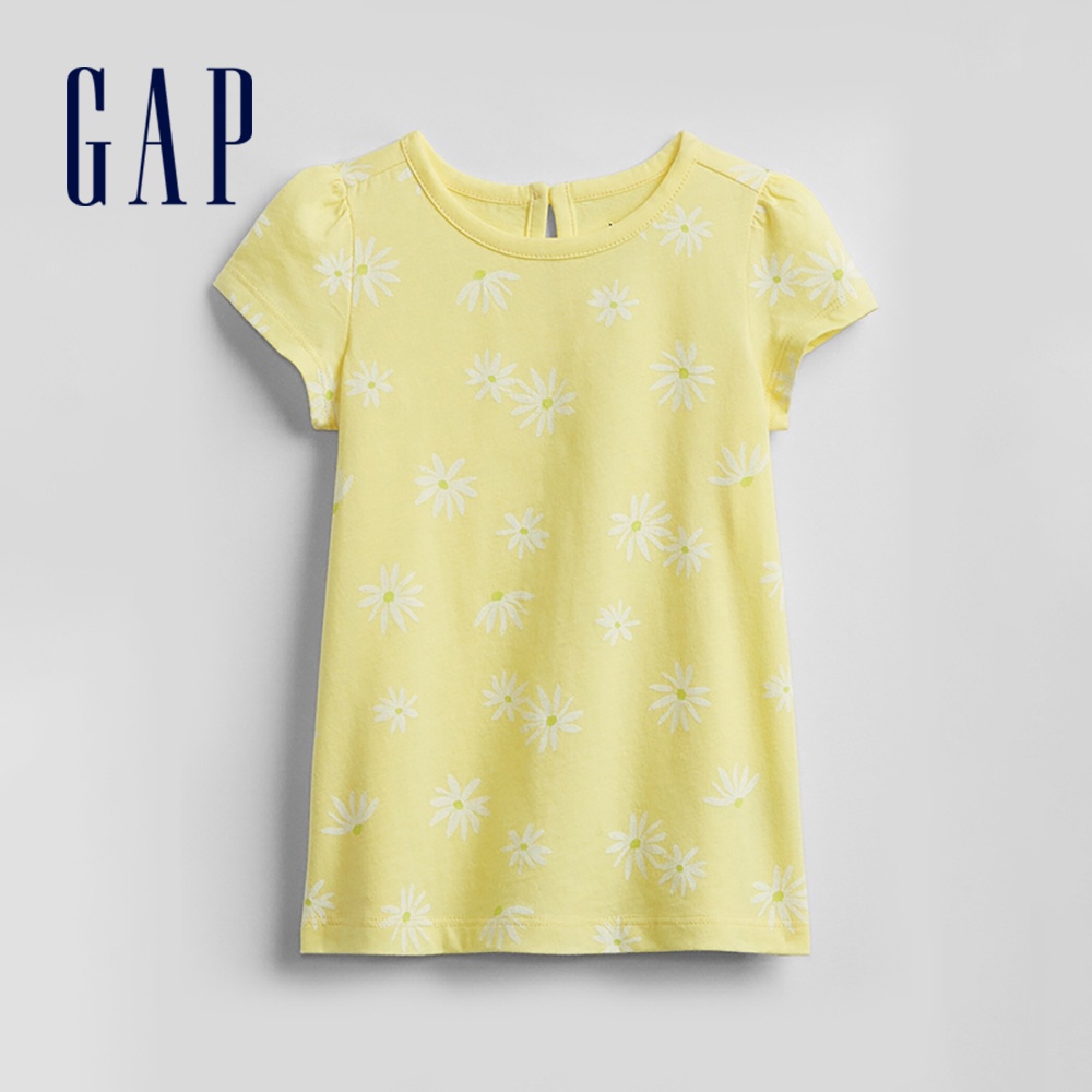 Gap 嬰兒裝 可愛印花圓領短袖洋裝-黃色(687675)