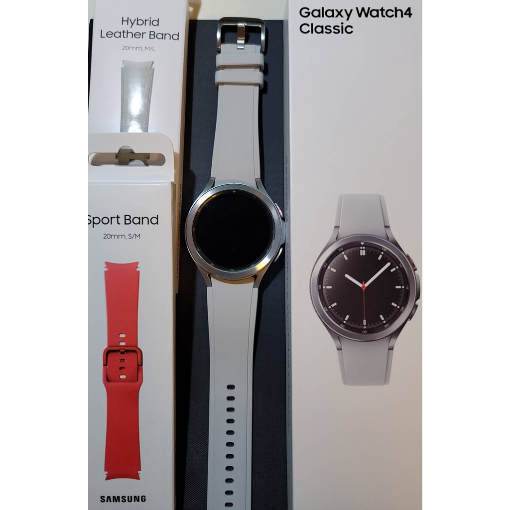 [售]三星Galaxy Watch 4 Classic 46mm-銀/加贈自購原廠運動錶帶及原廠皮革錶帶