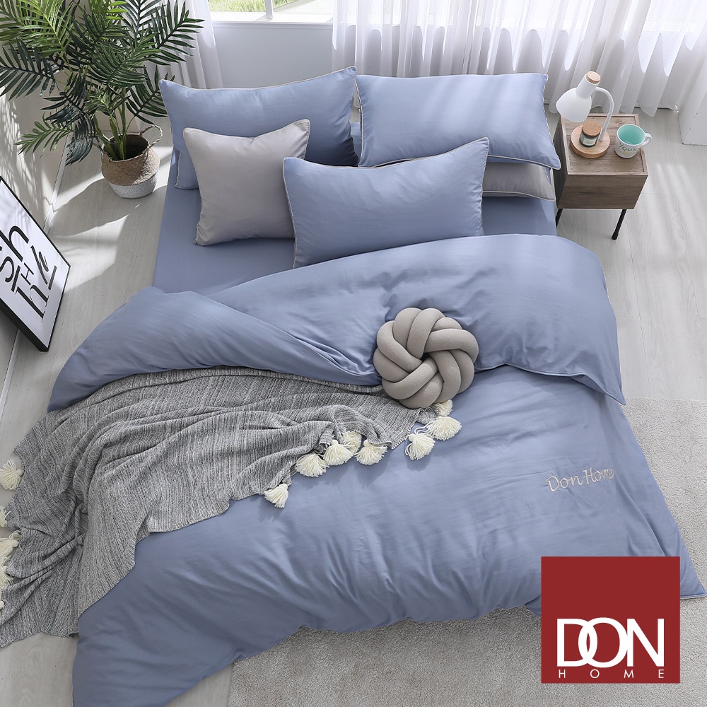 《DON》抗菌刺繡天絲兩用被床包四件組 50%聚酯纖維 -牛仔藍(單人/雙人/加大)